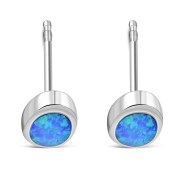Synthetic Opal Oval Silver Stud Earrings, e345